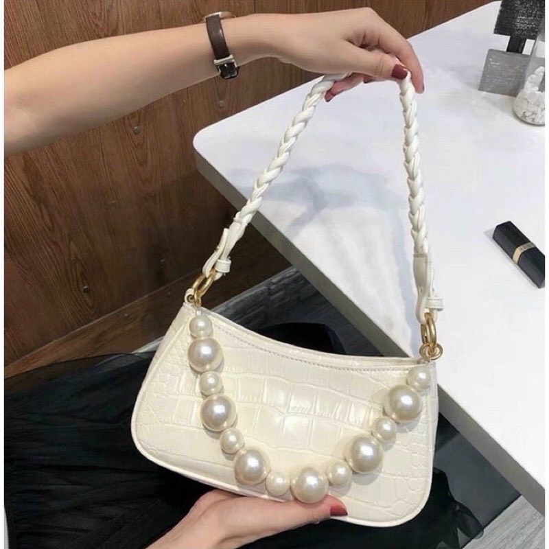 Túi kẹp nách nữ Ngọc Trinh túi xách nữ đeo vai đeo chéo kèm ngọc da vân cá sấu phong cách Hàn Quốc PL166