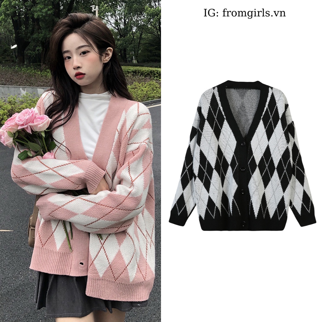 Áo len cardigan trám dài tay, áo khoác len mỏng cardigan họa tiết trám ulzzang Hàn Quốc - AL25