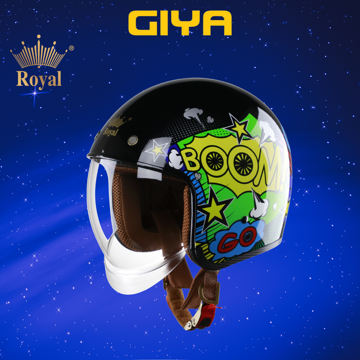 Mũ bảo hiểm 3/4 kính âm Royal M139 tem BOOM size M L XL dành cho nam và nữ đi xe máy - Giya Helmet