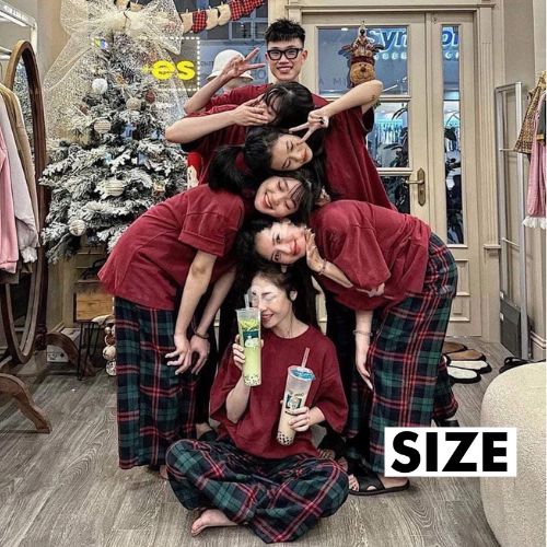 Set áo thun trơn basic tay lỡ form rộng kèm quần kẻ ống rộng dài thời trang trẻ trung năng động 1SIZESHOP