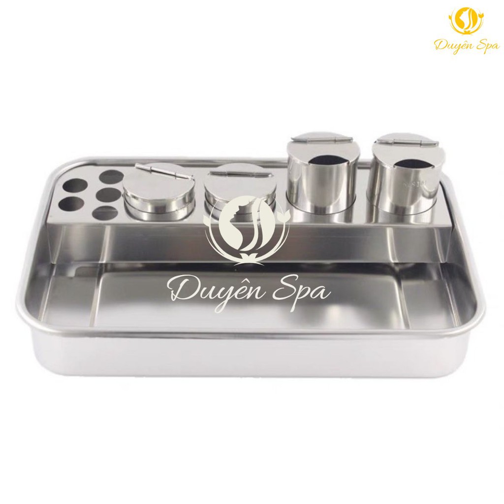 Bộ khay và hũ inox đa năng đựng dụng cụ y tế, spa - tmv
