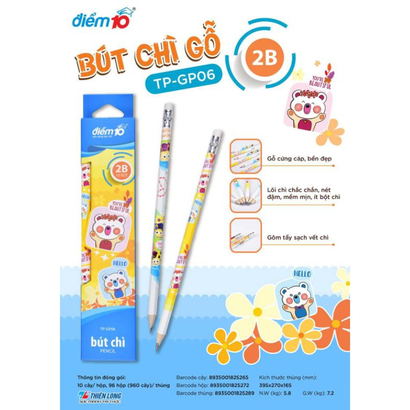 Bút chì gỗ điểm 10 tp-gp06 - độ cứng 2b đa dạng mẫu mã chất lượng sản phẩm đảm bảo và cam kết hàng đúng như mô tả