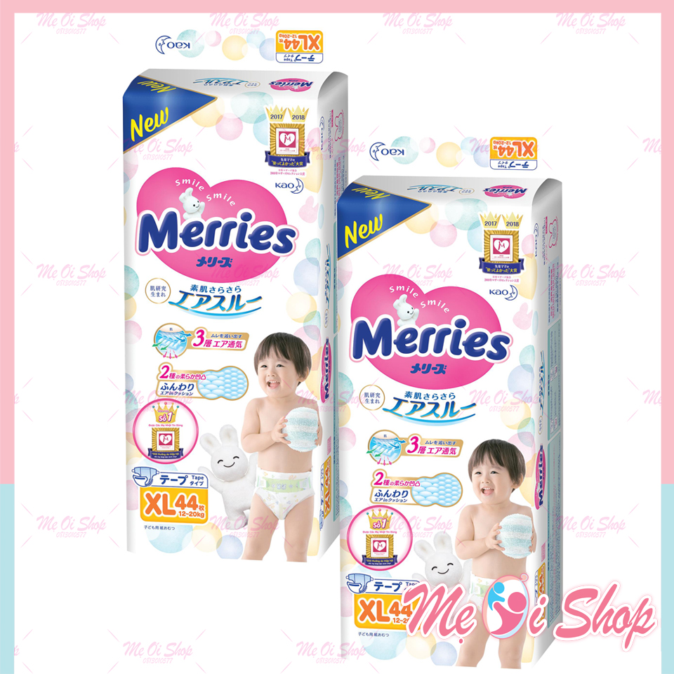 Combo 2 tã/bỉm dán merries size xl - 44 miếng