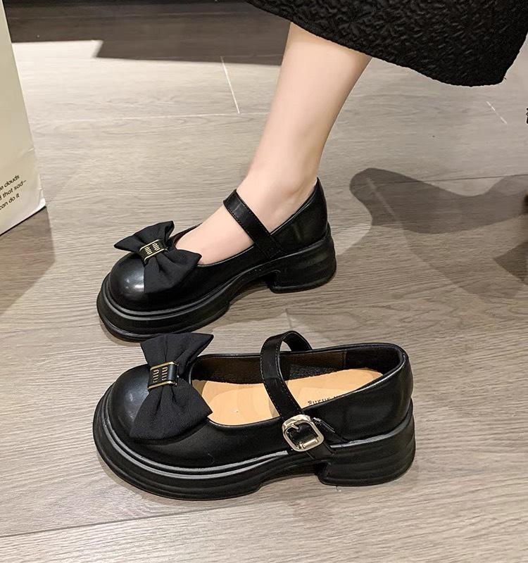 Giày búp bê nữ lolita chất da mềm phối nơ phong cách Hàn Quốc O611