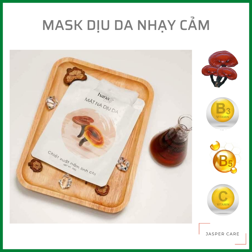 Mặt nạ DỊU DA chiết xuất năm linh chi, dưỡng trắng da, dưỡng ẩm, giảm mụn, hỗ trợ phục hồi da tổn thương, da nhạy cảm, da cháy nắng - 1 Hộp 12 mask