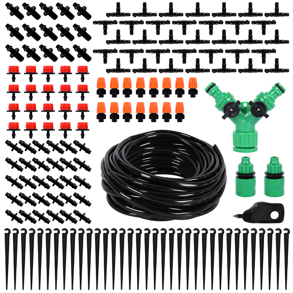 Hệ thống tưới nhỏ giọt phun sương tưới cây 20 đầu tưới 8 tia nhỏ giọt hoặc phun mưa 15 béc phun sương và đầy đủ ống nước và phụ kiện đầu nối với vòi nước hoặc đồng hồ hẹn giờ tự động