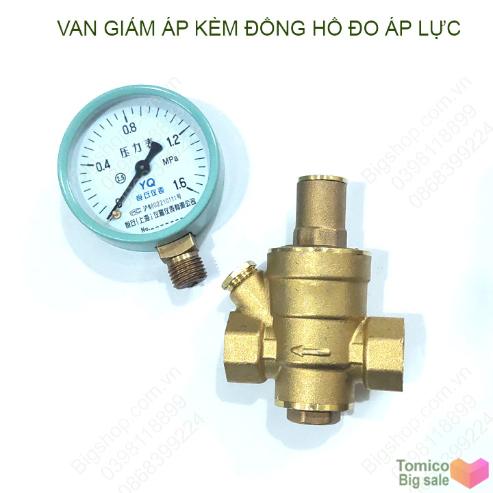 Van giảm áp bằng đồng kèm đồng hồ đo, loại dn15, dn20, dn25 tùy chọn