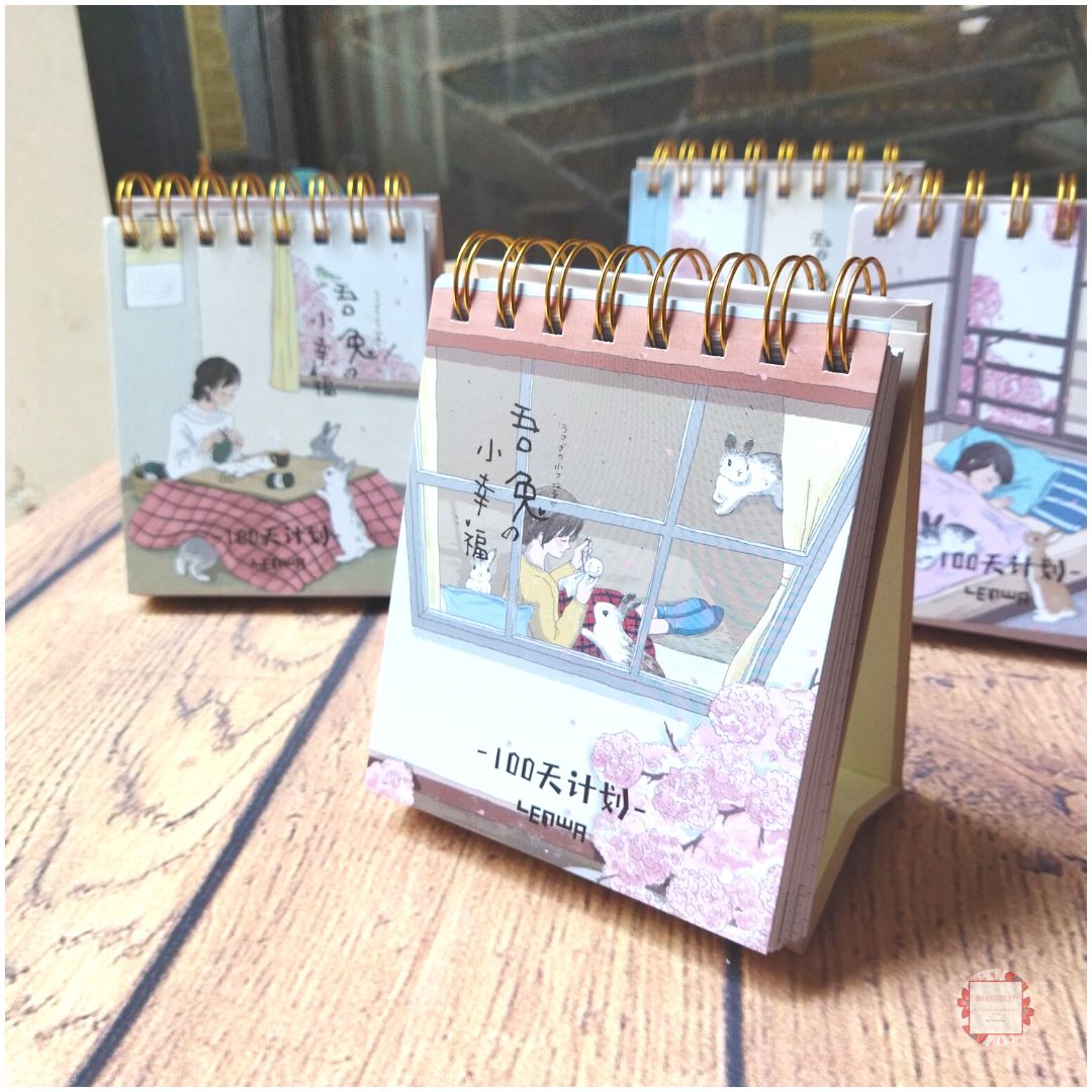 [HCM]Sổ Kế Hoạch Lò Xo 100 Ngày - 100 Days Daily Planner Notebooks - Cô Gái Và Con Thỏ (10.6 x 12.4 cm) - mẫu 3