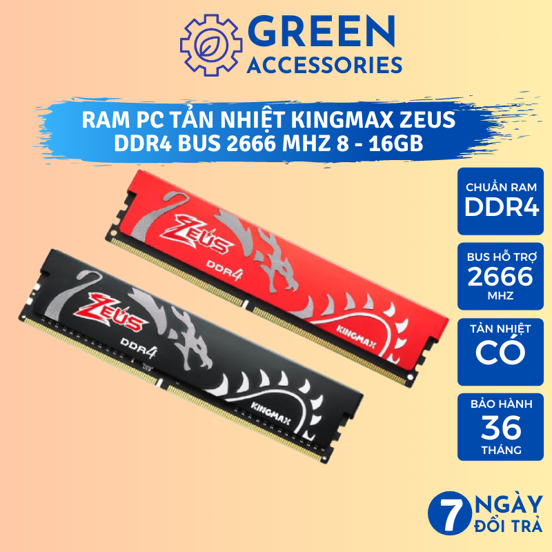 Ram tản nhiệt pc kingmax zeus dragon ddr4 16gb 8gb bus 2666mhz tản nhiệt, nâng cấp máy tính - hàng chính hãng