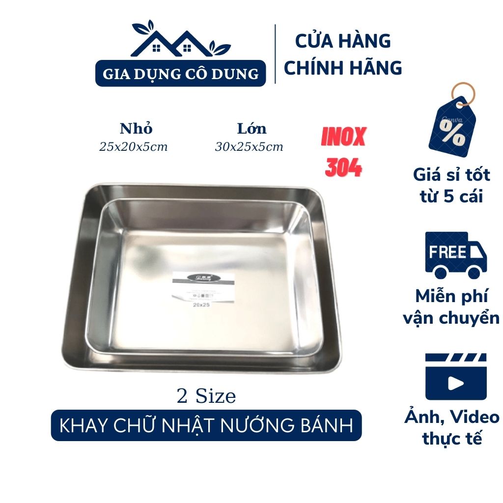 Khay Inox 304 chữ nhật loại sâu đựng thực phẩm, Khay nướng bánh cao cấp