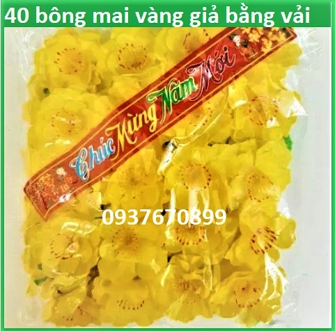 Bịch Hoa mai giả màu vàng, đào giả màu hồng bằng vải, bịch 40 bông+15 kẽm+1 lá, chất lượng cao, trang trí Tết như hoa thật
