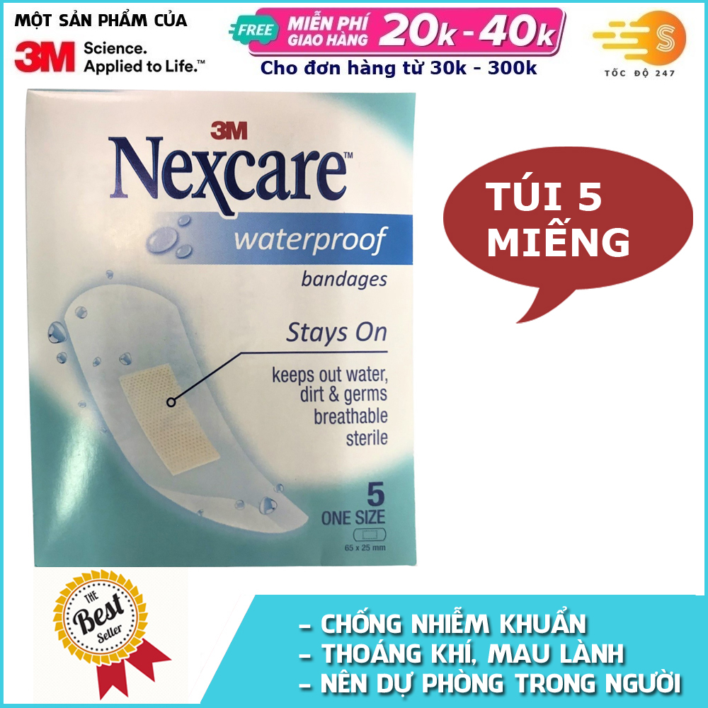Túi 5 miếng băng keo cá nhân chống thấm nước Nexcare 3M BKCN-CTN