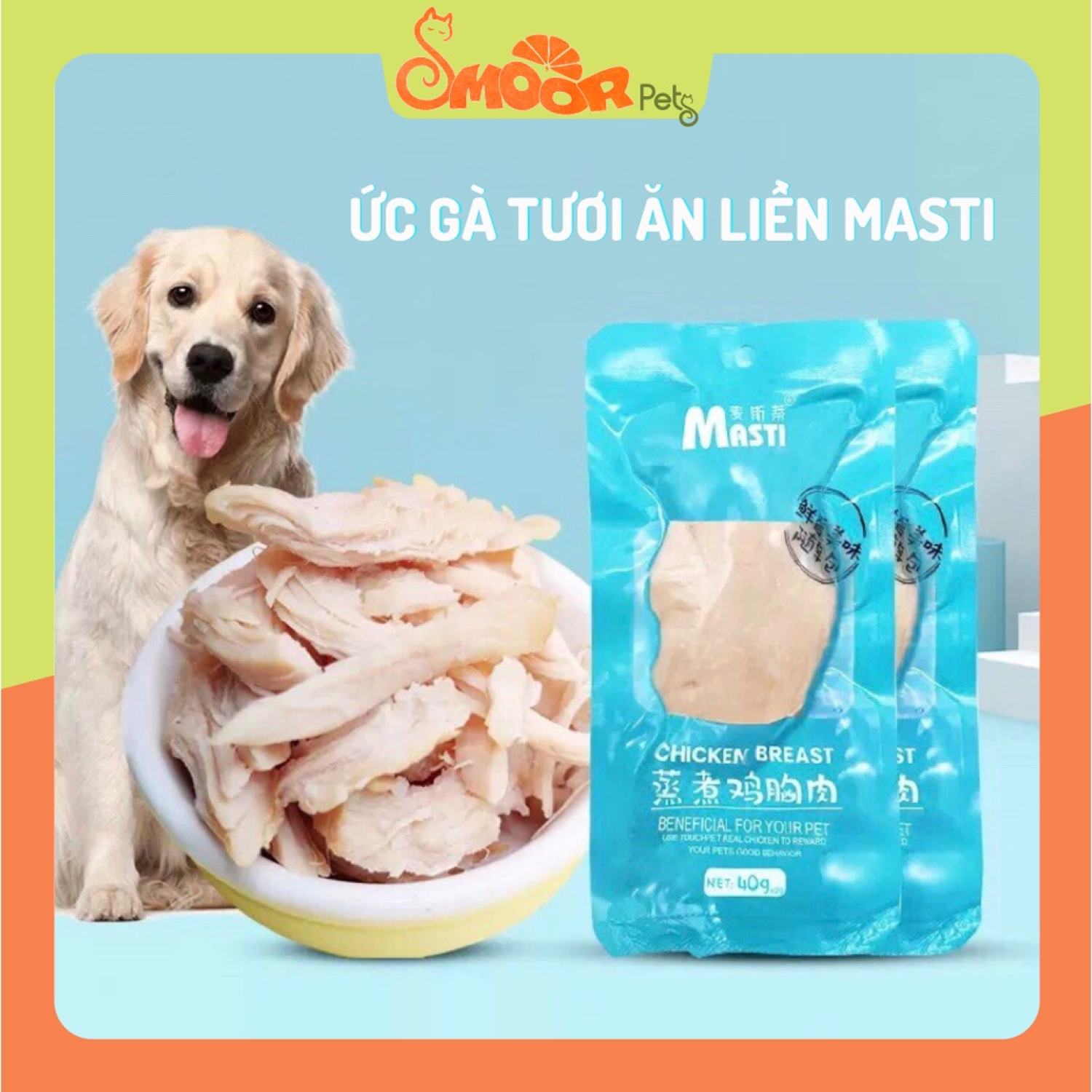 Ức gà hấp ăn liền cho chó mèo Masti gói 40gr - Smoor petshop