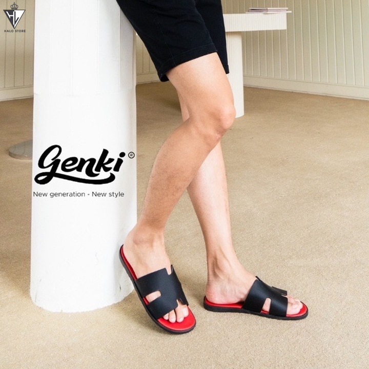 Dép nam sandal quai ngang chữ h chính hãng genki lót đỏ thời trang