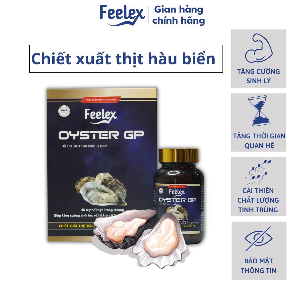 Viên uống tinh chất hàu biển Feelex Oyster GP tăng cường sinh lý nam giới,cải thiện tinh trùng, chống xuất tinh sớm,  hộp 60 viên
