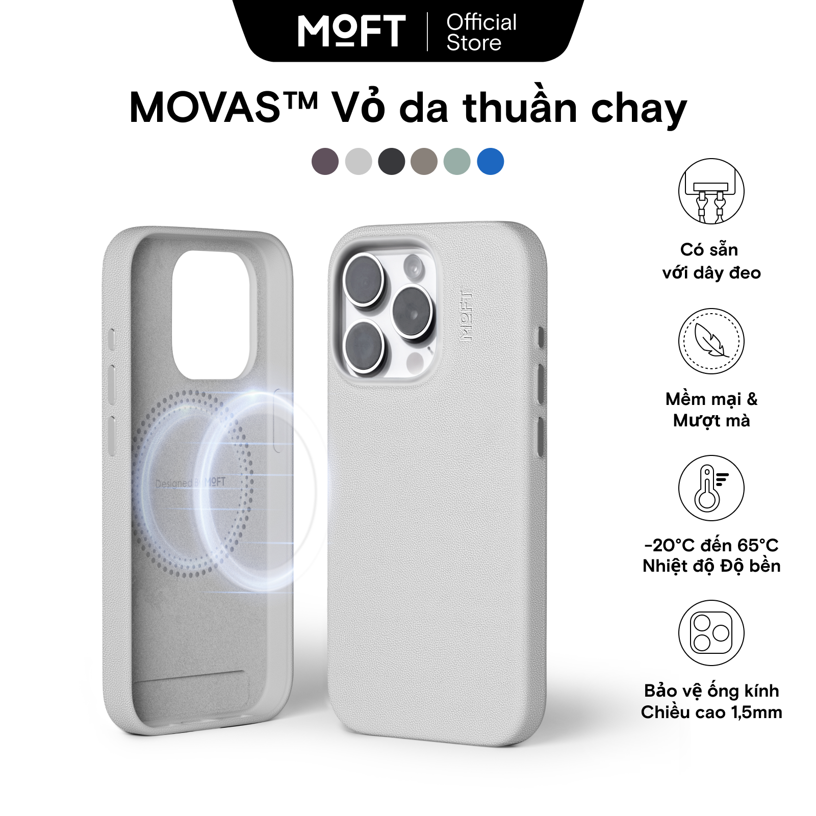 MOFT Vegan Leather Case with Strong Built-in Magnets for MagSafe For iPhone 14pro 14promax