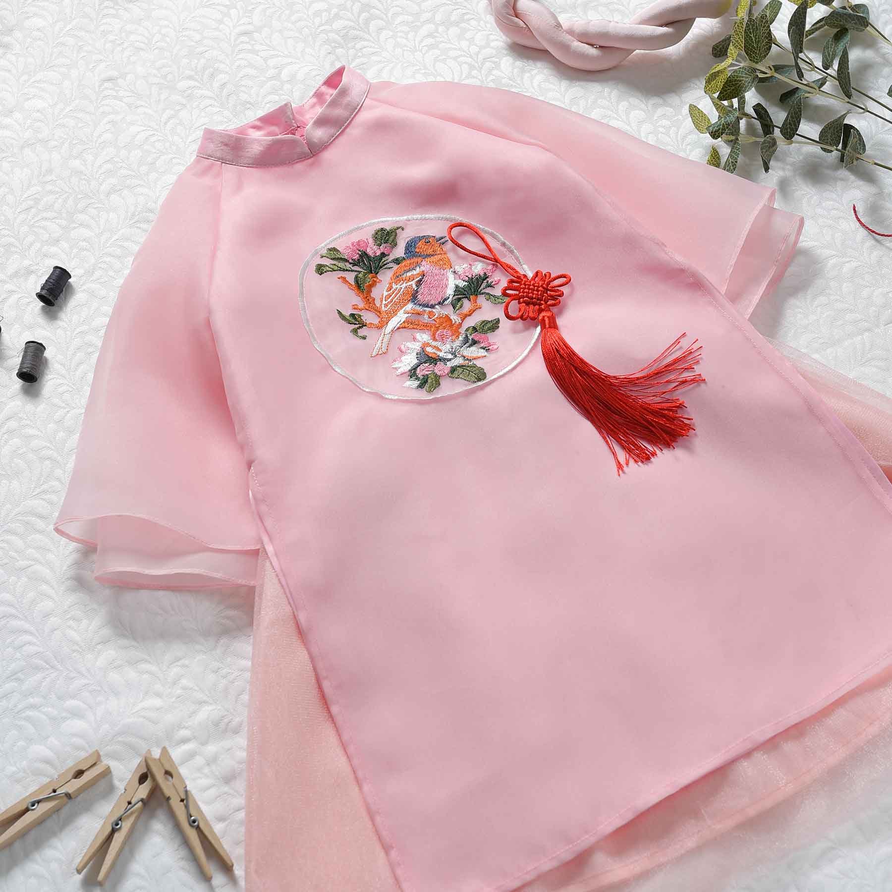 [HÀNG THIẾT KẾ] ÁO DÀI ORGANZA ĐÁP THÊU CHO BÉ GÁI