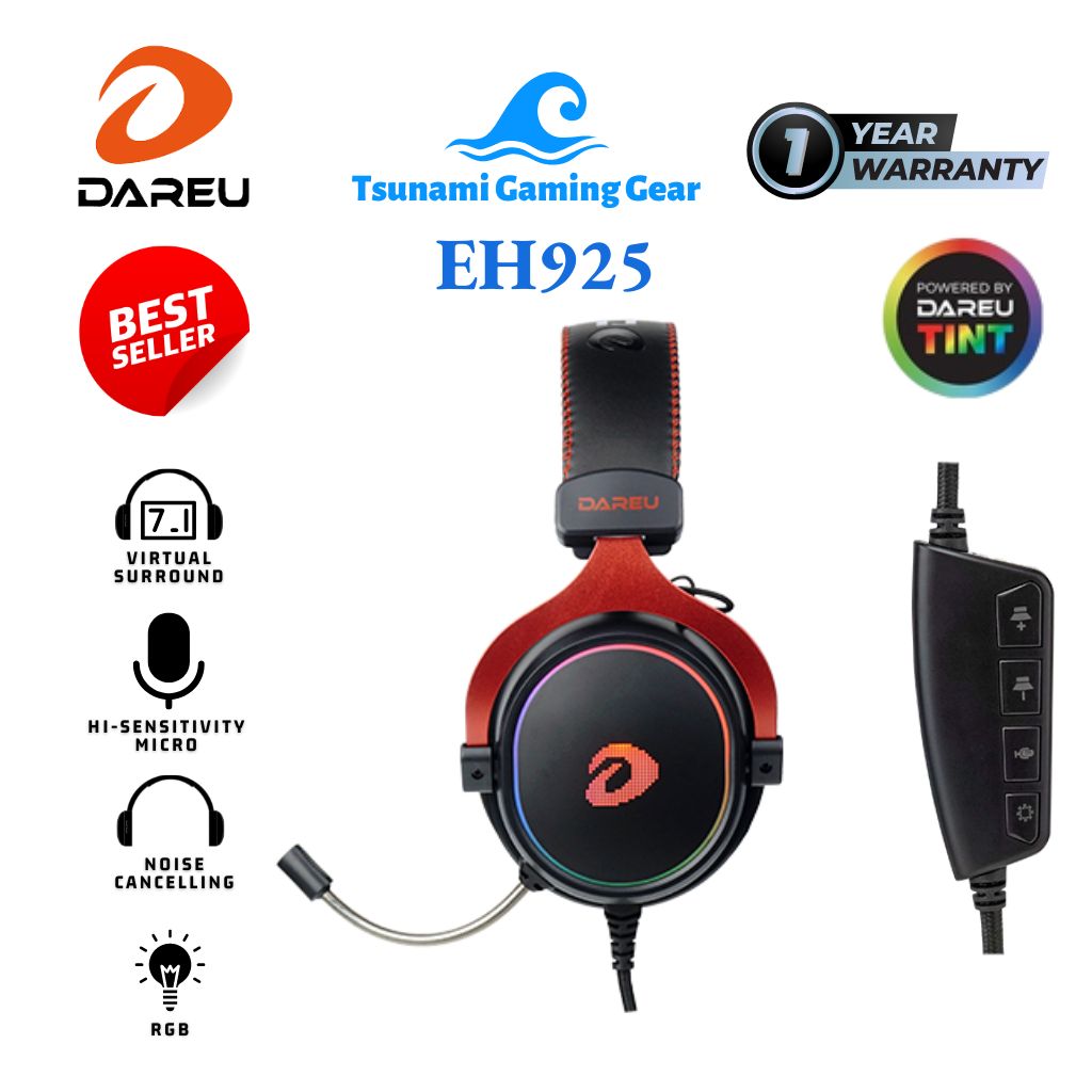 Tai nghe dareu eh925 black red i led rgb i âm thanh 7.1 i mic liền