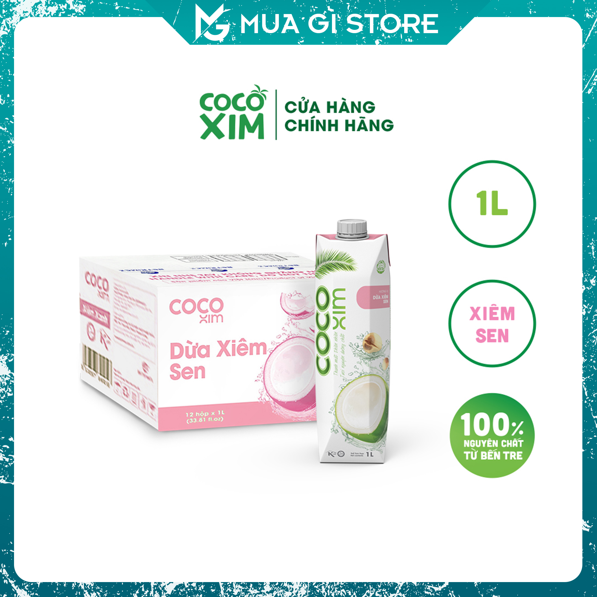 Thùng 12 Hộp Nước dừa đóng hộp vị Cocoxim Xiêm Sen dung tích 1000ml/Hộp, Giao hỏa tốc Hà Nội