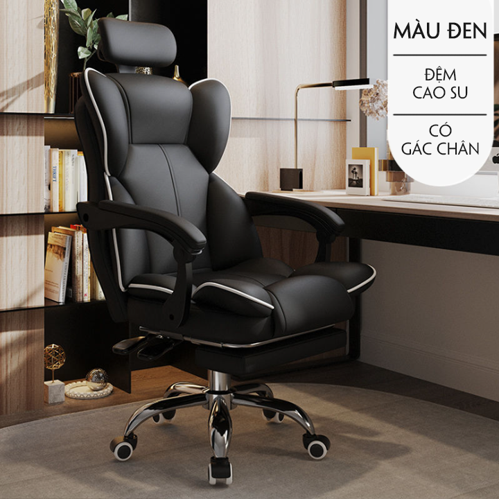 Ghế da văn phòng nệm cao su siêu đàn hồi, ghế giám đốc điều chỉnh ngả lưng Có Gác Chân-M104