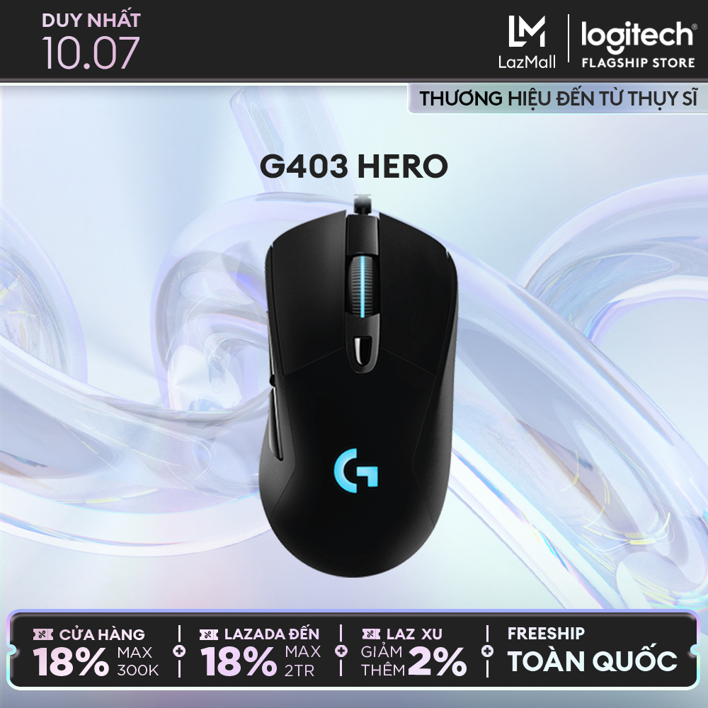 Chuột game có dây rgb logitech g403 hero - cảm biến 25k, công thái học, nhẹ 87g, 6 nút lập trình
