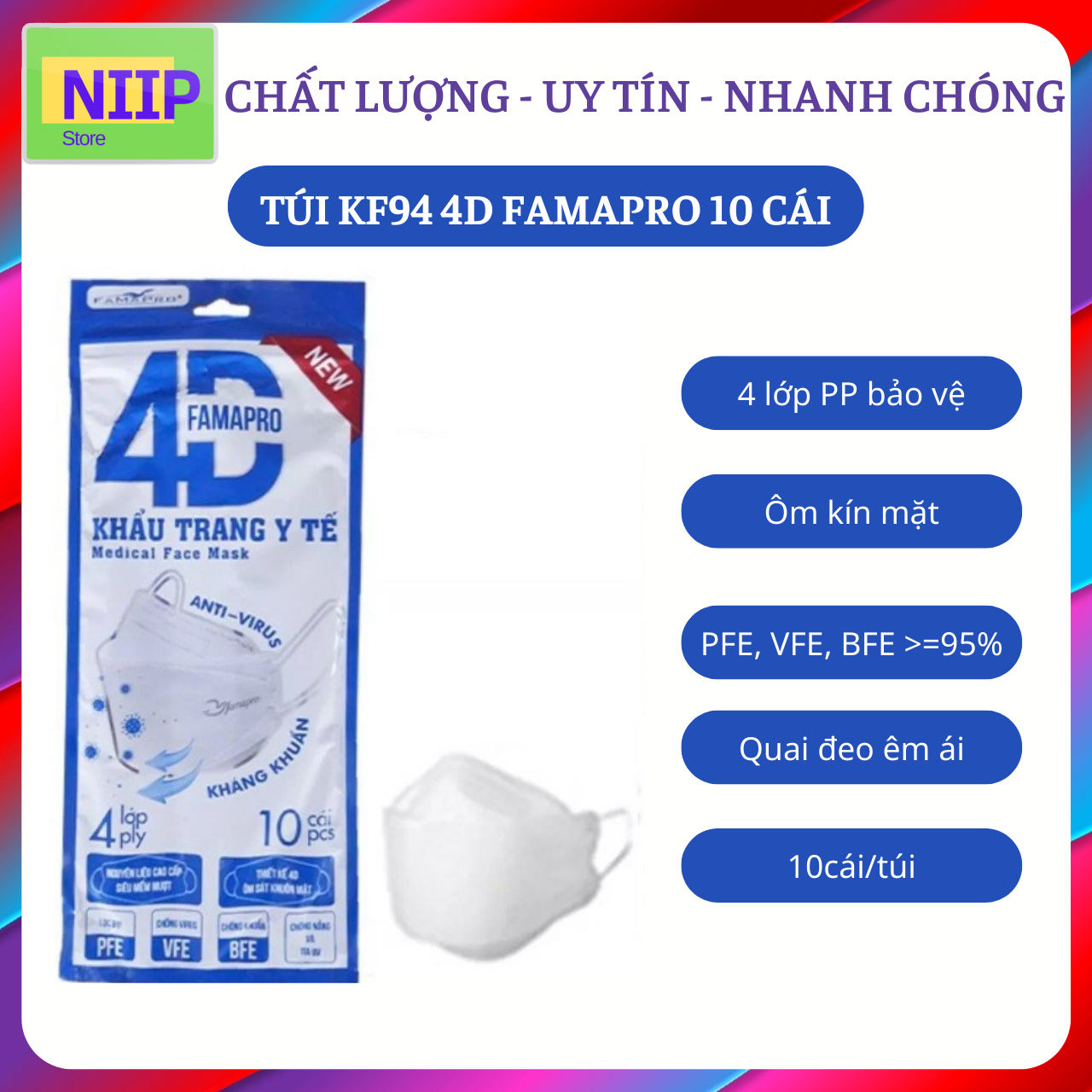 Thùng khẩu trang 4d kf94 famapro 4 lớp