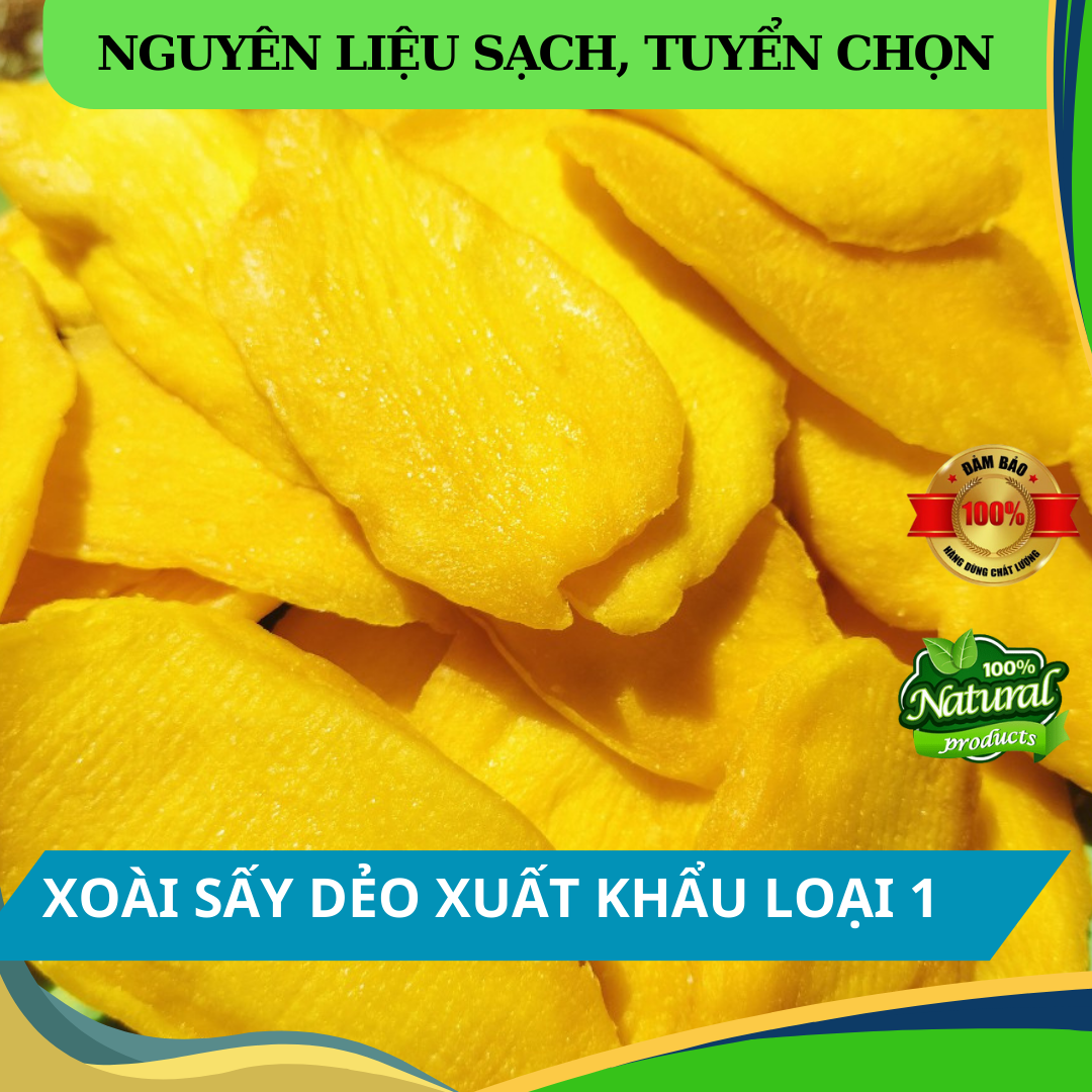 Xoài cát sấy dẻo xuất khẩu ít đường, nguyên chất, thơm, dẻo, giữ trọn hương vị