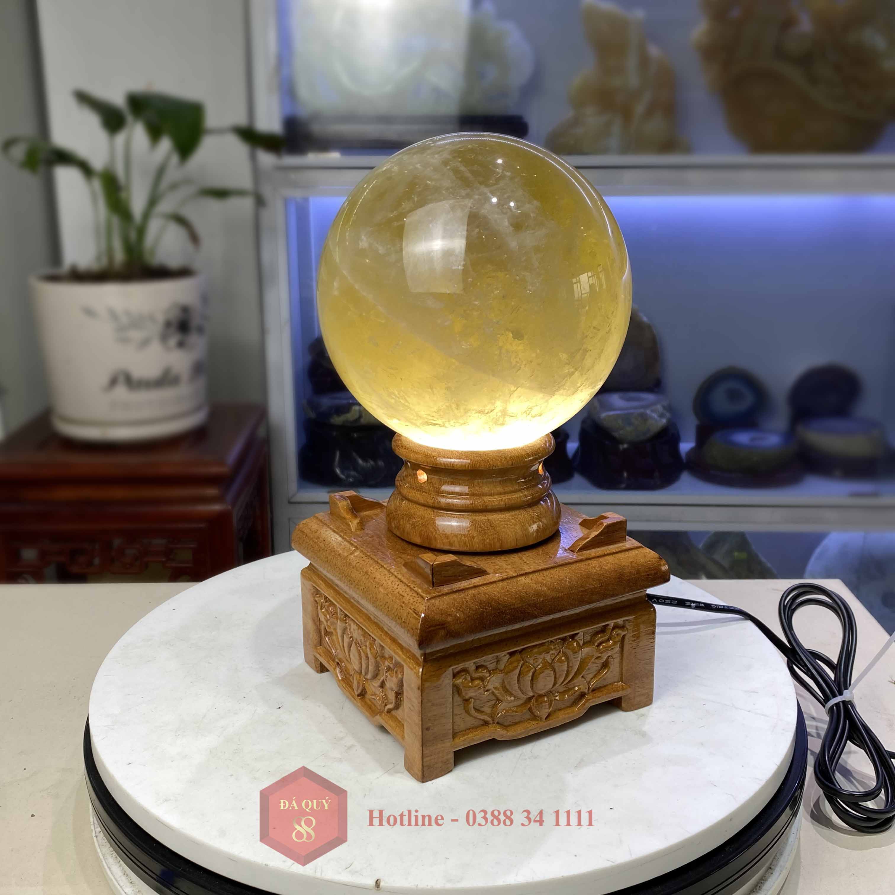 Quả Cầu Đá Thạch Anh Vàng Tự Nhiên Vàng Chanh 3,69kg-14,2cm Tặng Đế Đèn