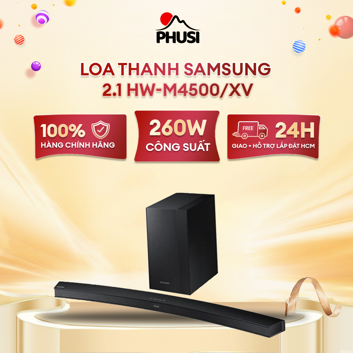Loa thanh soundbar samsung 2.1 hw-m4500/xv -kết nối không dây với tivi, âm thanh đa chiều lan tỏa