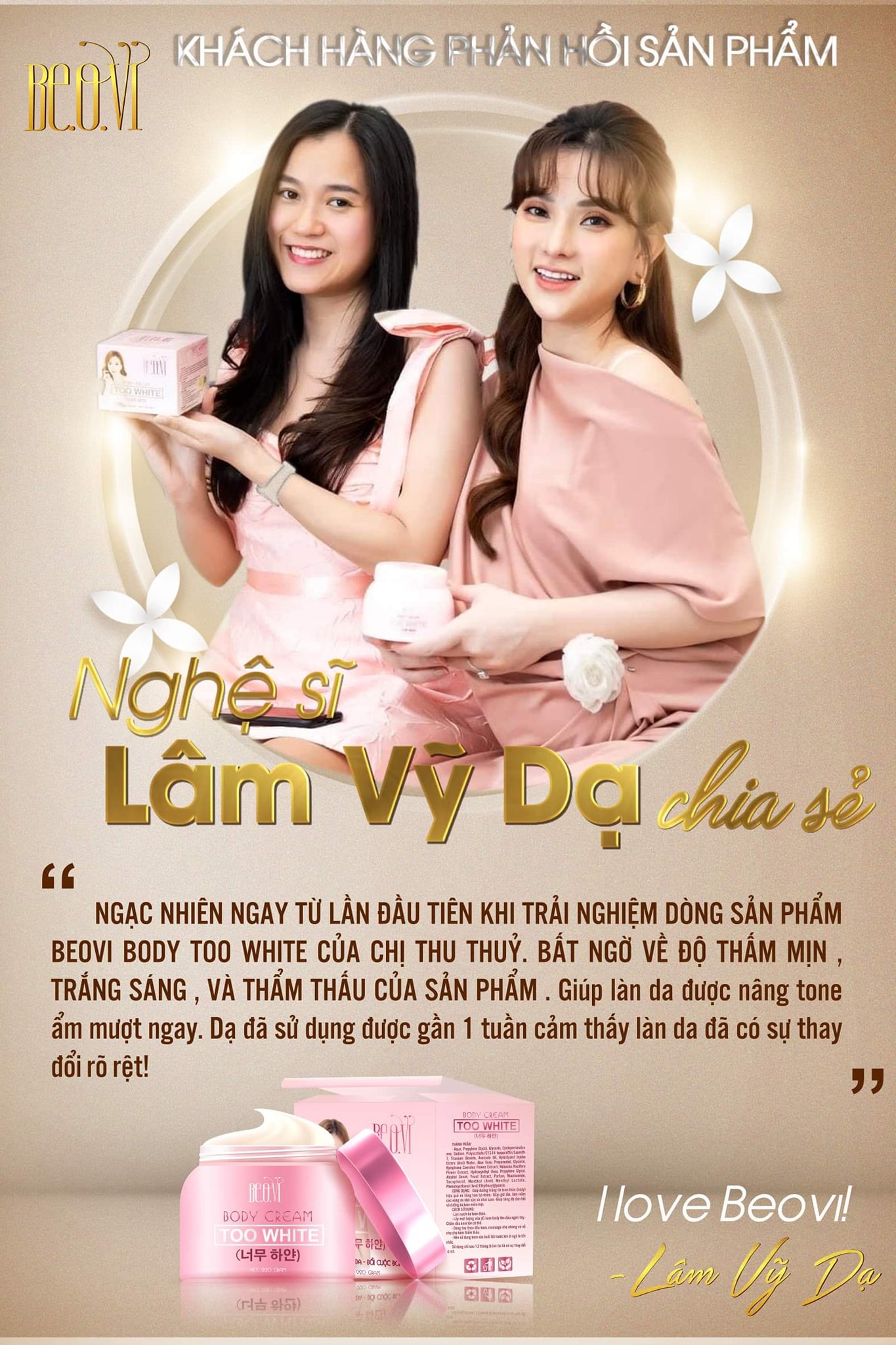 Body cream thu thủy too white beovi