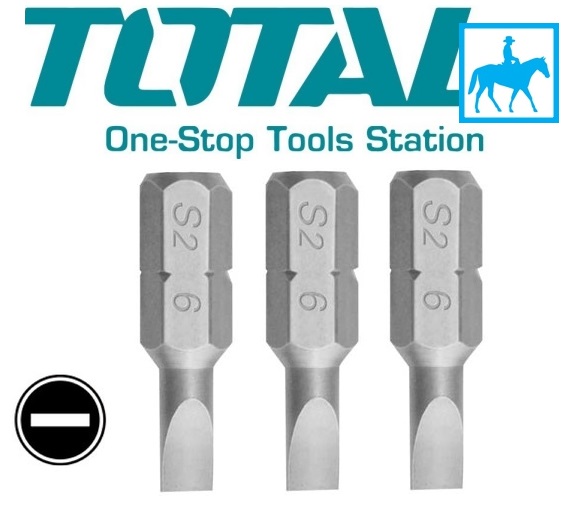 Bộ 3 mũi bắt vít dẹp sl6 25mm nam châm s2 total tac16sl413