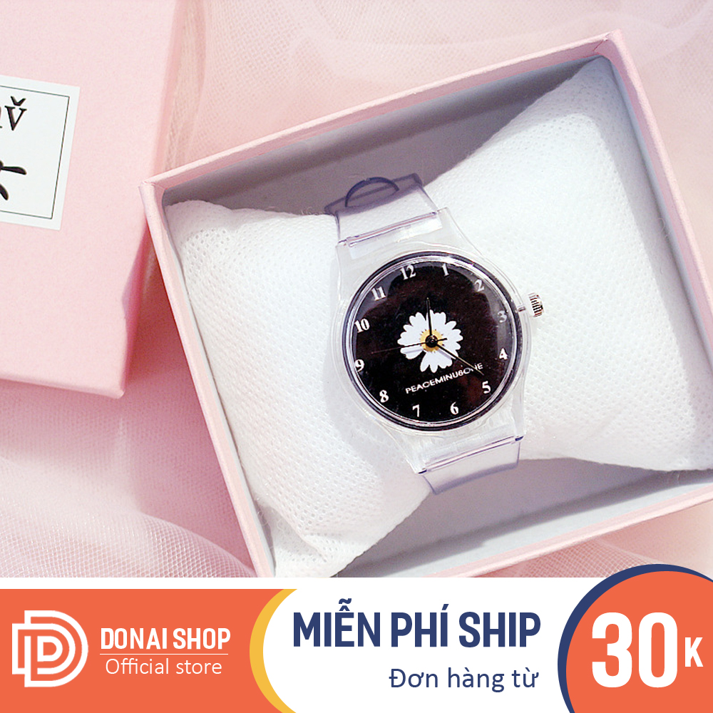 Đồng hồ thời trang nam, nữ, Mặt số trong, Dây nhựa trong suốt siêu dẻo, siêu bền, màn hình họa tiết hoa cúc phong cách Gdragon, Bảo hành 6 tháng DONAI.C109