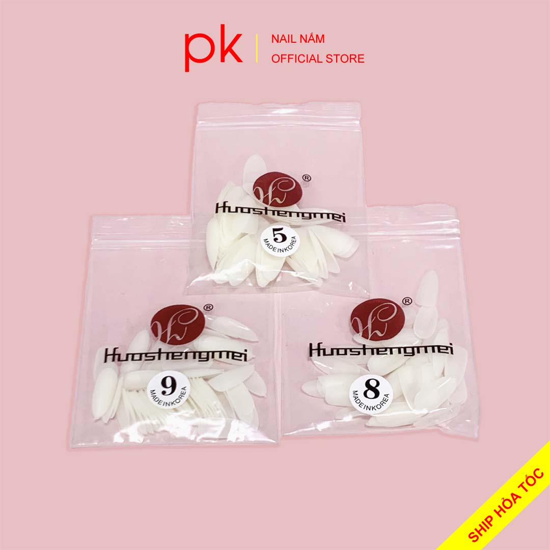Móng úp nhọn ngắn lẻ size Hàn Quốc từ 5-9, gói 50 móng