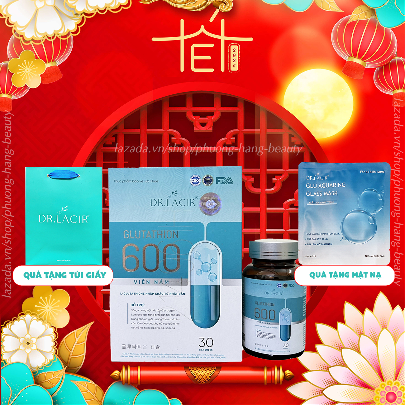 Viên uống nám trắng da Glutathione 600 Dr lacir Dưỡng trắng, mờ nám, tàn nhang cải thiện nội tiết tố nữ