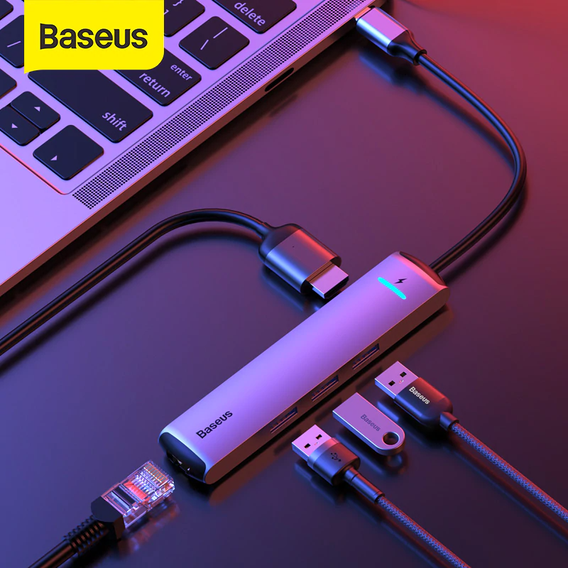 Bộ USB C Hub Baseus Mechanical Eye 6 in 1 mở rộng cổng kết nối USB 3.0 , HDMI 4K ,Lan RJ45, Cổng PD 87W cho điện thoại Huawei, Samsung, Laptop , Macbook , máy tính bảng ...