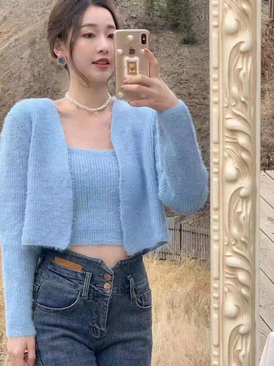 Set áo (2 dây và 1 áo cardigan ngoài cùng) chất cùng màu GS-56