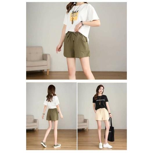 Quần đùi nữ vãi đũi rút dây free size 58 kg