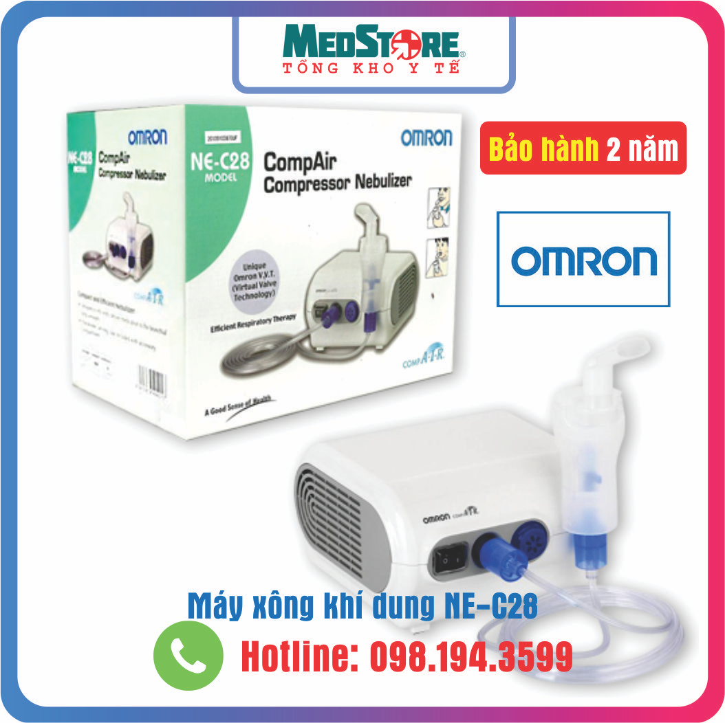 MÁY XÔNG KHÍ DUNG OMRON NE C28, máy xông mũi họng bảo hành 2 năm CHÍNH HÃNG - TBYT Medstore