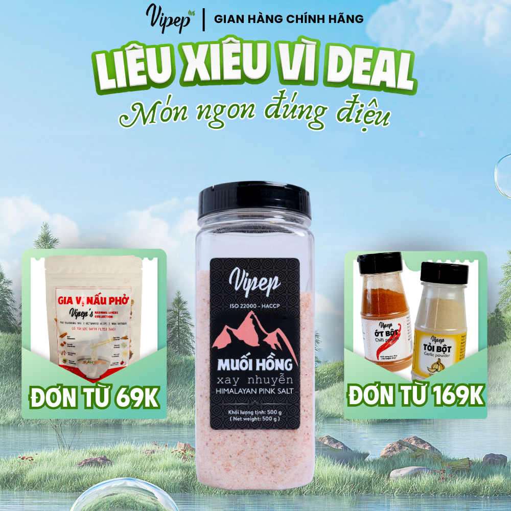 Muối hồng himalaya xay nhuyễn vipep hũ nhựa 500g - gia vị vipep