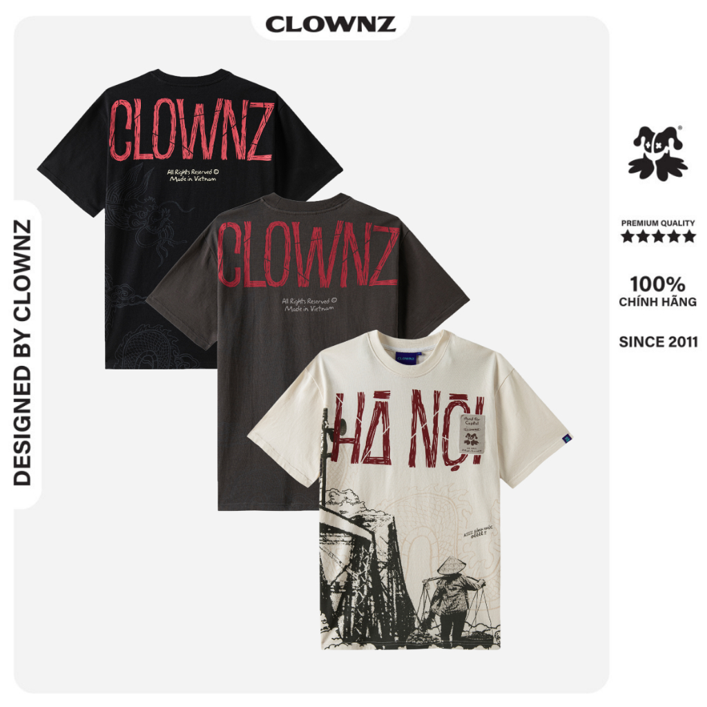 Áo thun trơn tay lỡ local brand ClownZ Hà Nội phông cổ tròn form rộng cotton unisex nam nữ nhiều màu