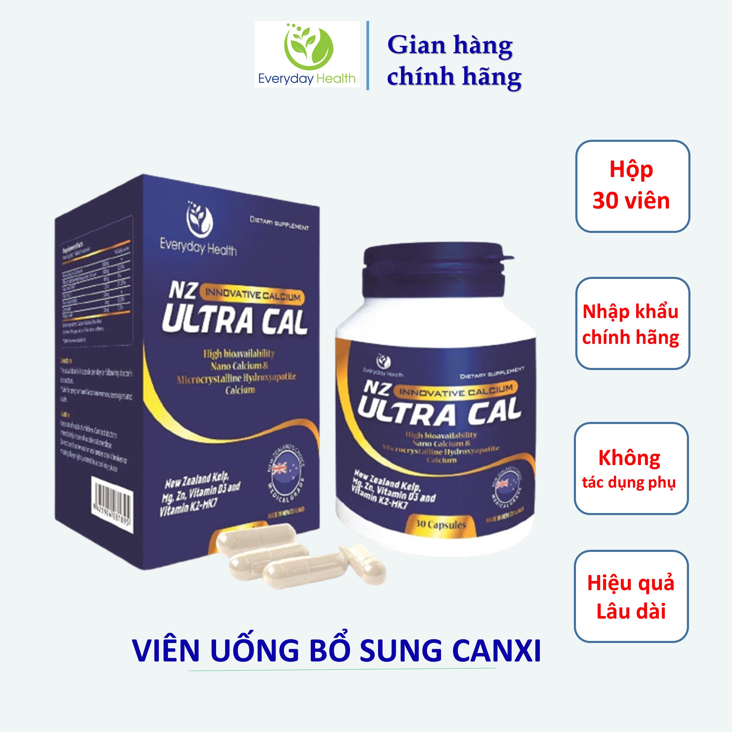 Viên uống Everyday Health NZ - Ultra Cal bổ sung Canxi hữu cơ cho phụ nữ mang thai và người thiếu canxi hộp 30 viên
