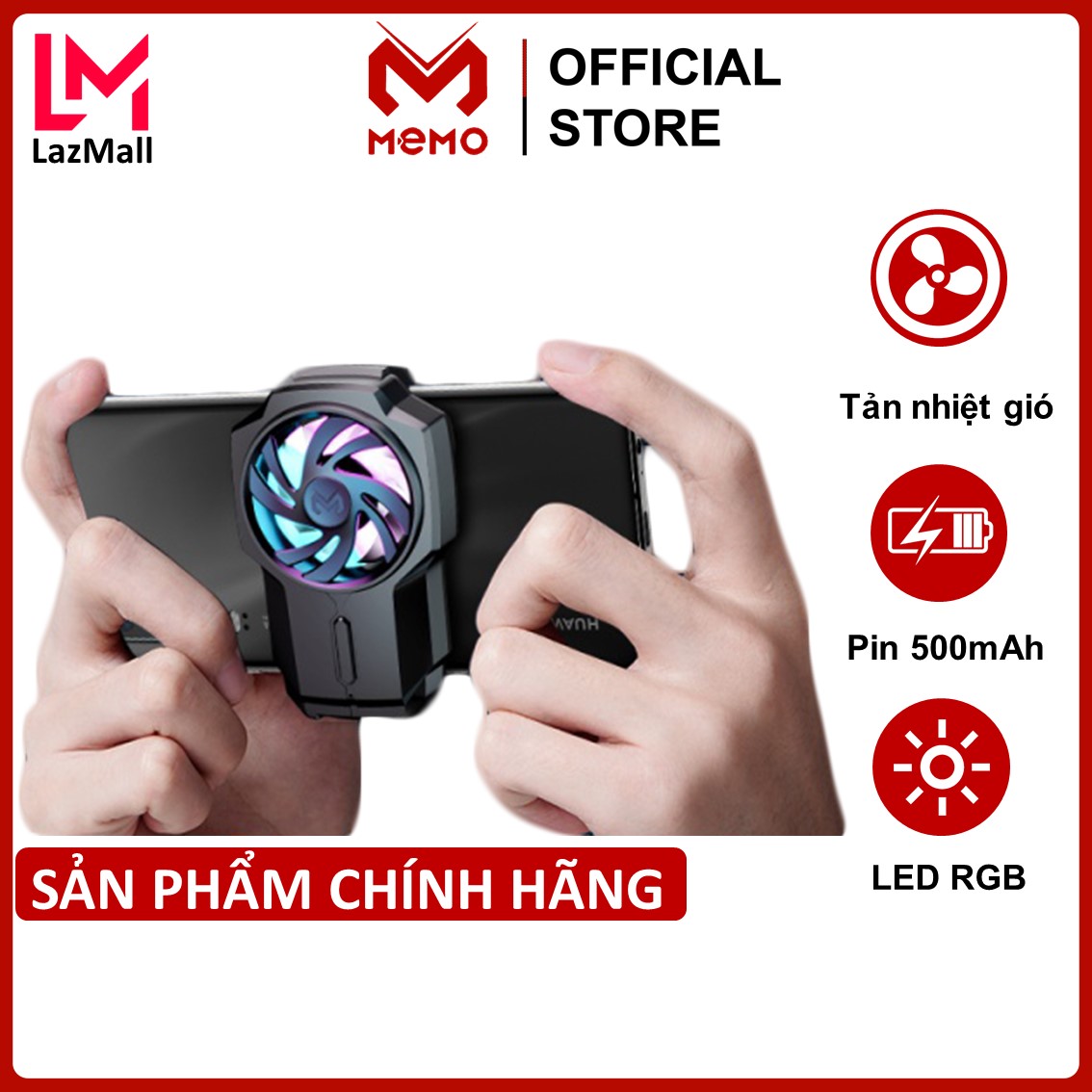 Quạt tản nhiệt điện thoại gaming Memo FL05 mini có led RGB sử dụng pin sạc 700mAH cổng USB điều chỉnh 3 tốc độ gió bám dính trên nhiều mặt phẳng dùng cho điện thoại chơi game FF PUBG Tốc Chiến Liên Quân ROS - Hàng Chính Hãng