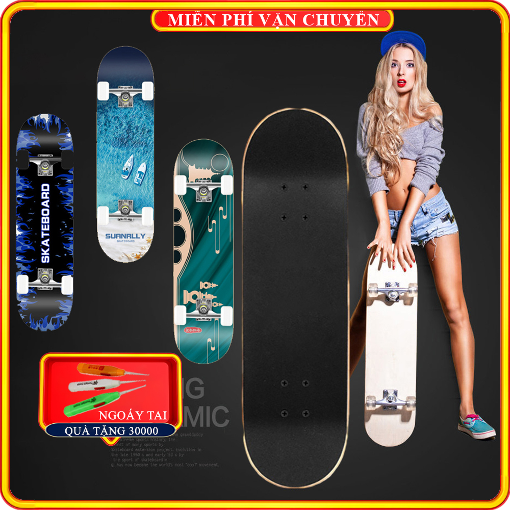 Ván trượt người lớn cao cấp đạt chuẩn thi đấu- Ván trượt thể thao mặt nhám 8 lớp, bánh PU và hợp kim chịu tải 300kg