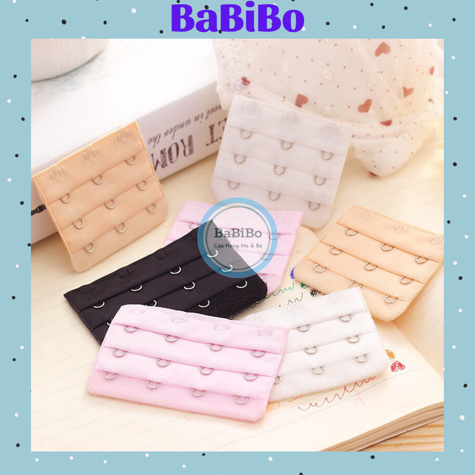 Dây nối áo ngực/miếng nới rộng dây áo ngực, móc nối 2-3 nhiều màu - Babibo