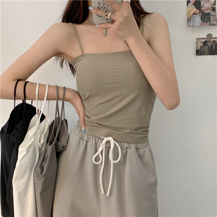 Áo 2 dây có mút ngực sợi bún chất cotton co dãn phong cách Hàn Quốc