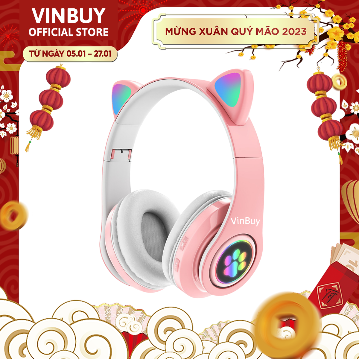 Tai Nghe Bluetooth Tai Mèo Phát Sáng VinBuy, Tai Nghe Không Dây, Tai Nghe Chụp Tai, Tai Nghe Mèo Có Mic, Đèn LED Và Âm Bass Mạnh Mẽ - Chính Hãng VinBuy