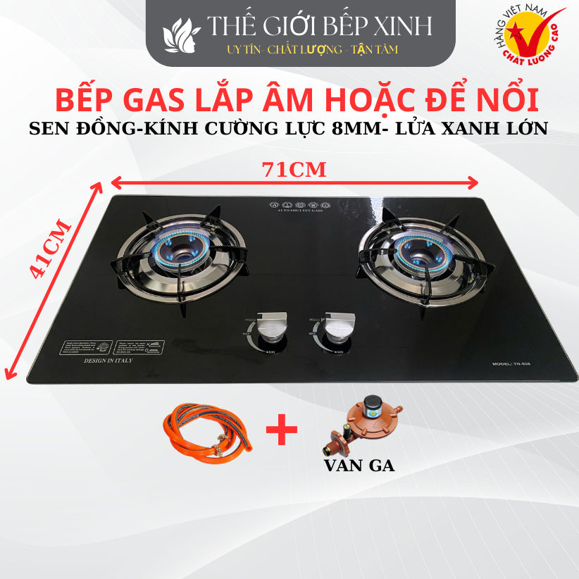 Bếp ga âm hoặc dương mặt kính cường lực- sen đồng- đánh lửa magneto tự động, tiết kiệm gas