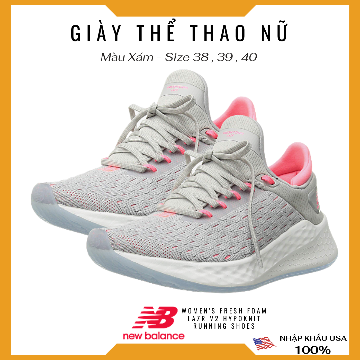 [HCM][Hàng Chính Hãng New Balance][Nhập Khẩu Mỹ] Giày Thể Thao Fresh Foam Lazr v2 HypoKnitÊm ChânForm Chuẩn ĐẹpNhẹ