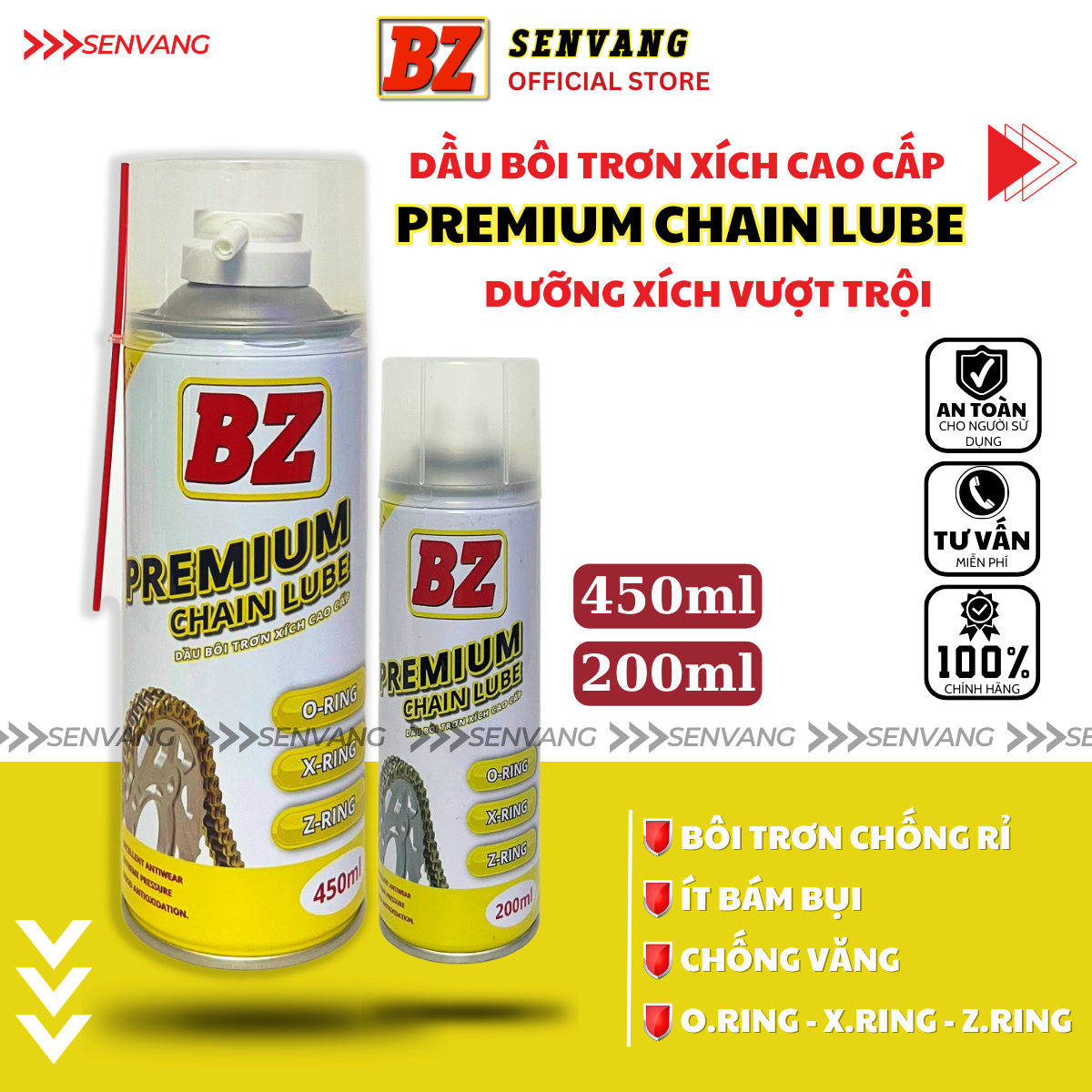 Chai xịt bôi trơn dưỡng sên xích bz premium chain lube mô tô xe máy tăng hiệu suất, bảo vệ dây xích