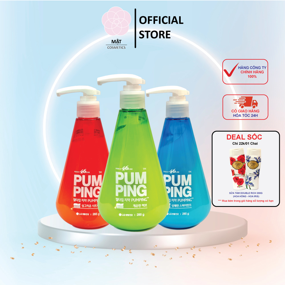 Kem Đánh Răng PERIOE PUMPING Hàn Quốc Hương Bạc Hà - Hương Thảo Mộc - Hương Trái Cam 285g
